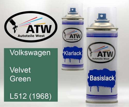 Volkswagen, Velvet Green, L512 (1968): 400ml Sprühdose + 400ml Klarlack - Set, von ATW Autoteile West.